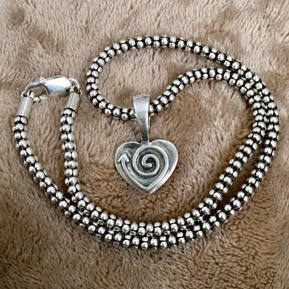 SILPADA Sterling Silver Heart Pendant Popcorn Necklace S1516 N1106 Retired HTF - Picture 3 of 8